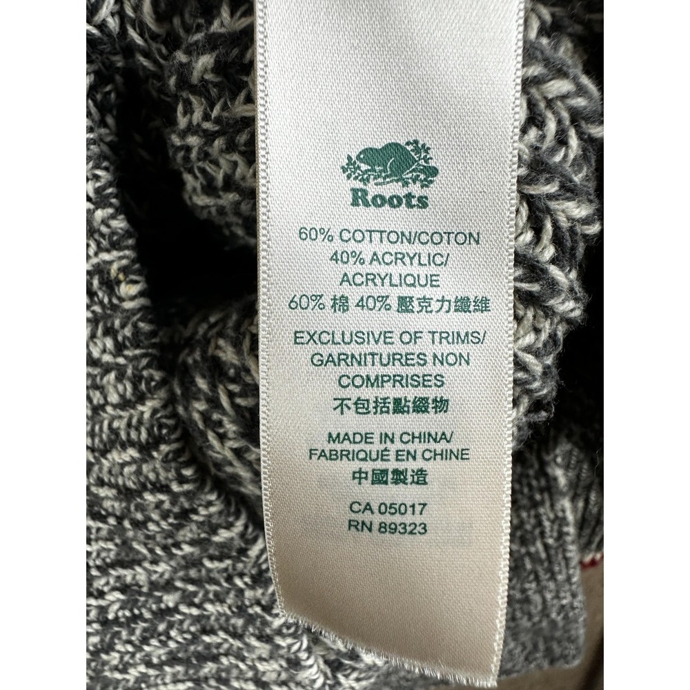 Roots Canada Sweater Mens XL Gray V-Neck Pullover Chunky-Knit Logo Casual - Picture 6 of 12